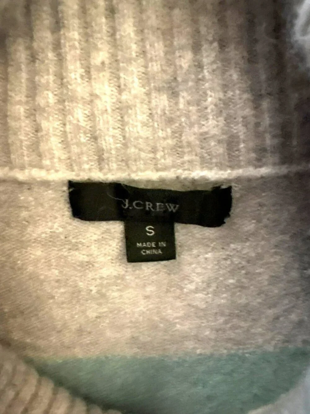 J. Crew Merino Wool Blend Striped Heather Silver Mint Turtleneck Sweater Small